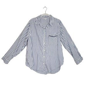 aerie Women's Striped Long Sleeve Button Up Shirt in White/Blue - Sz M